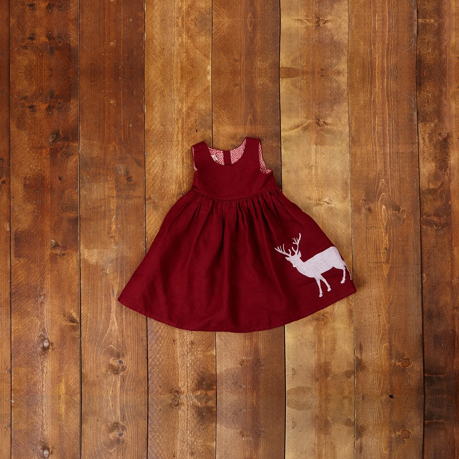 Rosie - Burgundy Reindeer Children's Dress | Linen