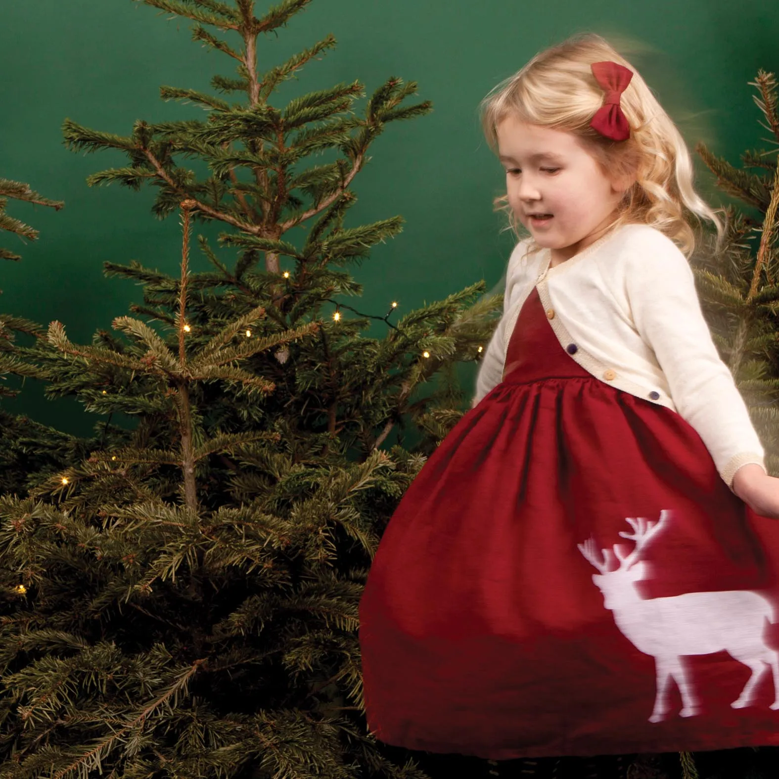 Rosie - Burgundy Reindeer Children's Dress | Linen