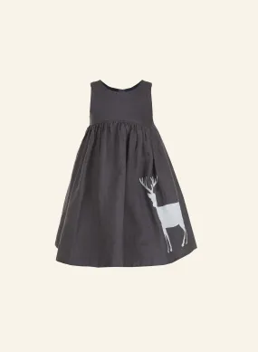 Rosie Children's Dress - Grey Reindeer | Linen