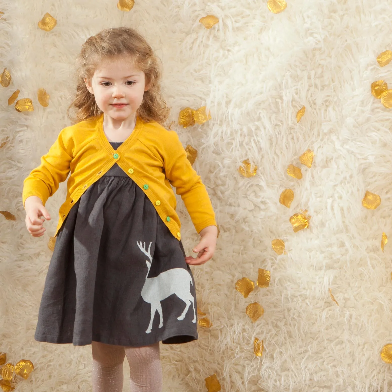 Rosie Children's Dress - Grey Reindeer | Linen