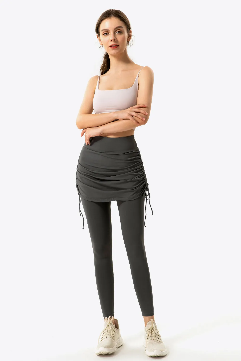 Ruched Faux Layered Yoga Leggings