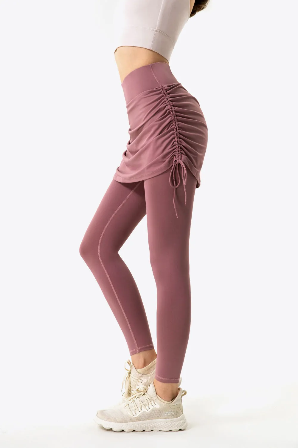 Ruched Faux Layered Yoga Leggings