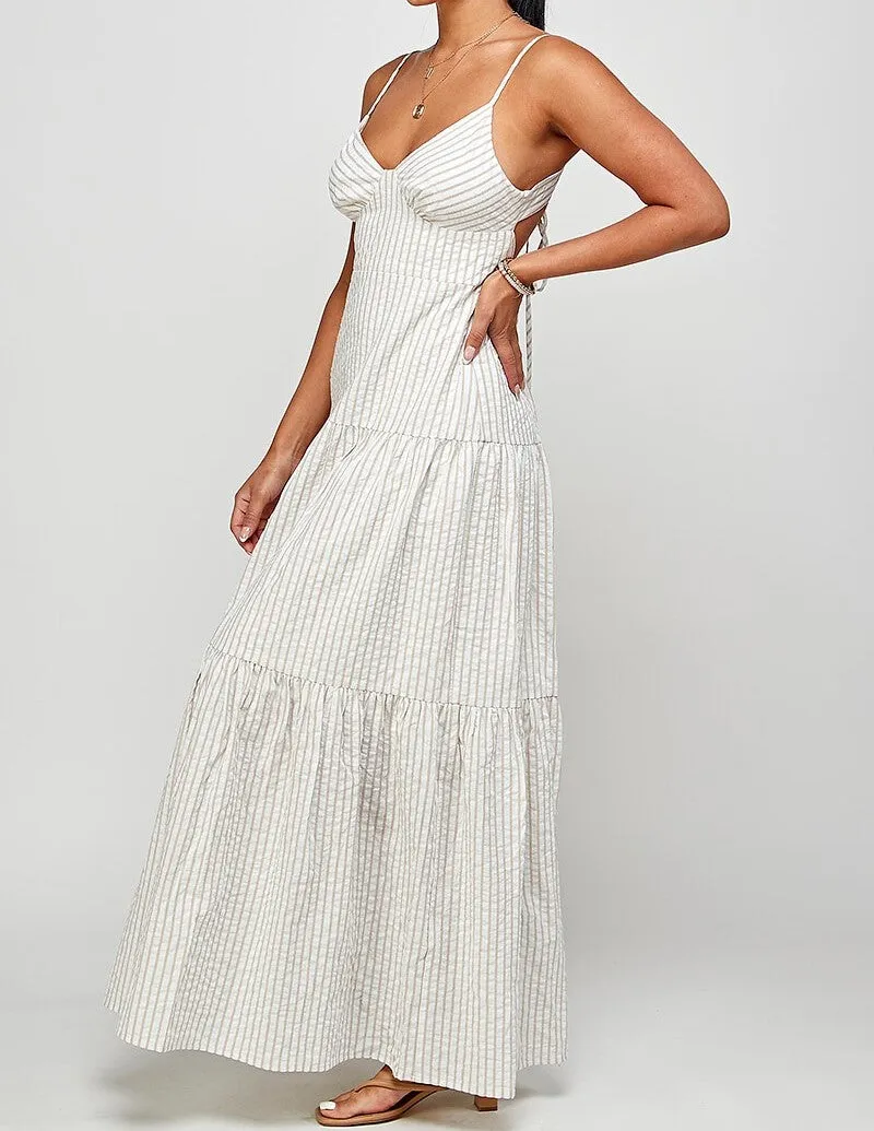 Ruffle Open Back Striped Maxi Dress