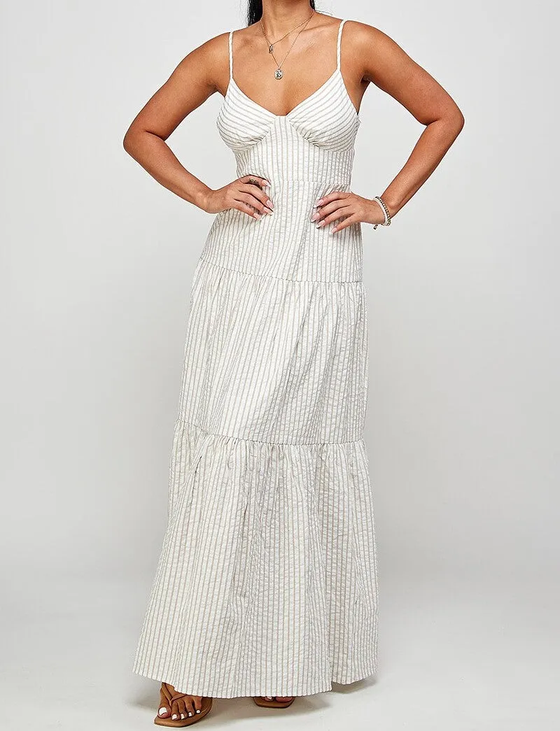 Ruffle Open Back Striped Maxi Dress