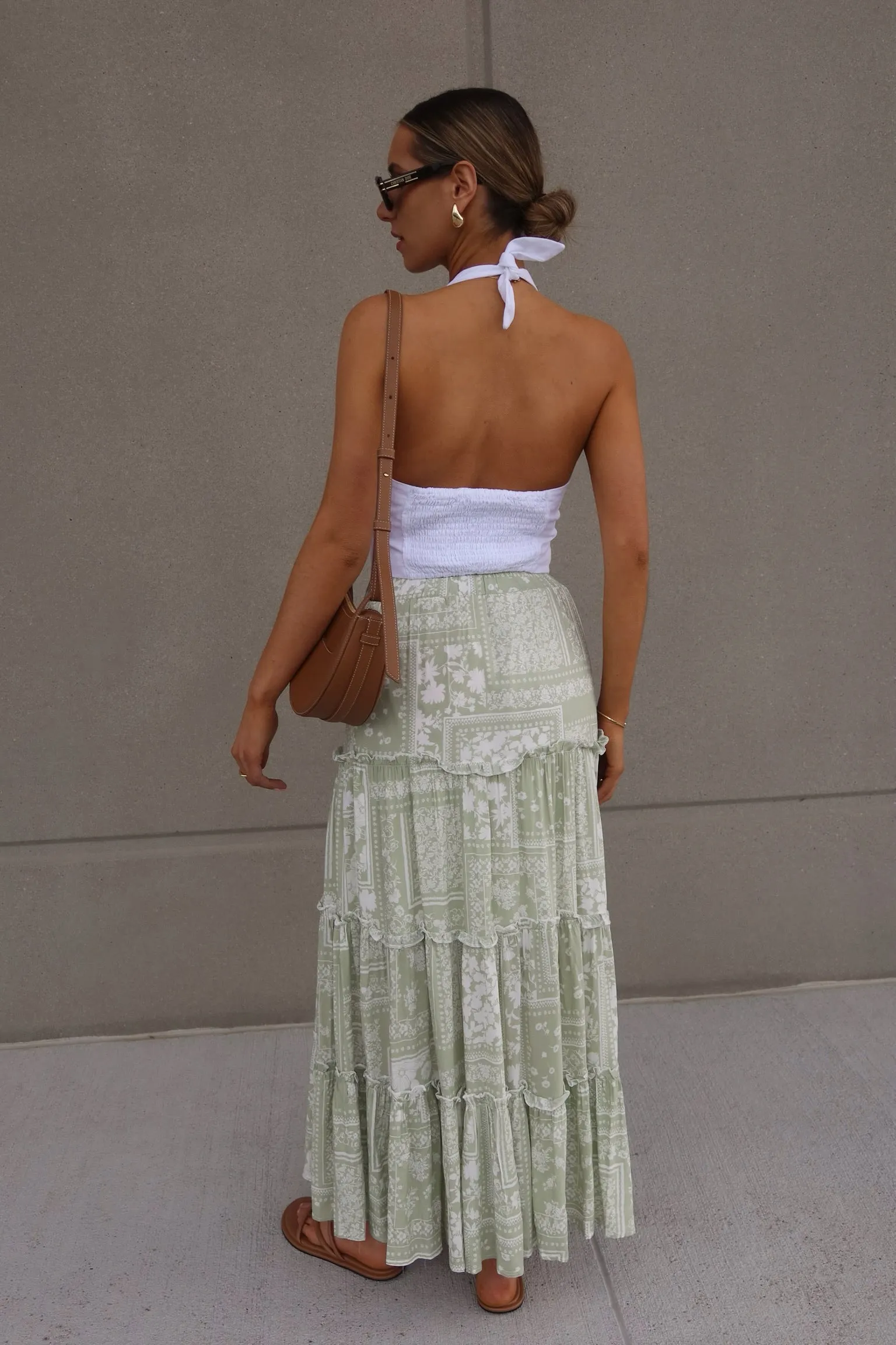 Sage Floral Tiered Maxi Skirt