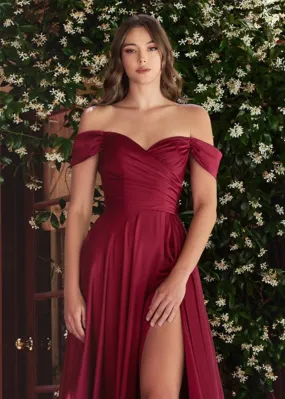 Sakura Off Shoulder Satin Maxi Dress Curve Burgundy