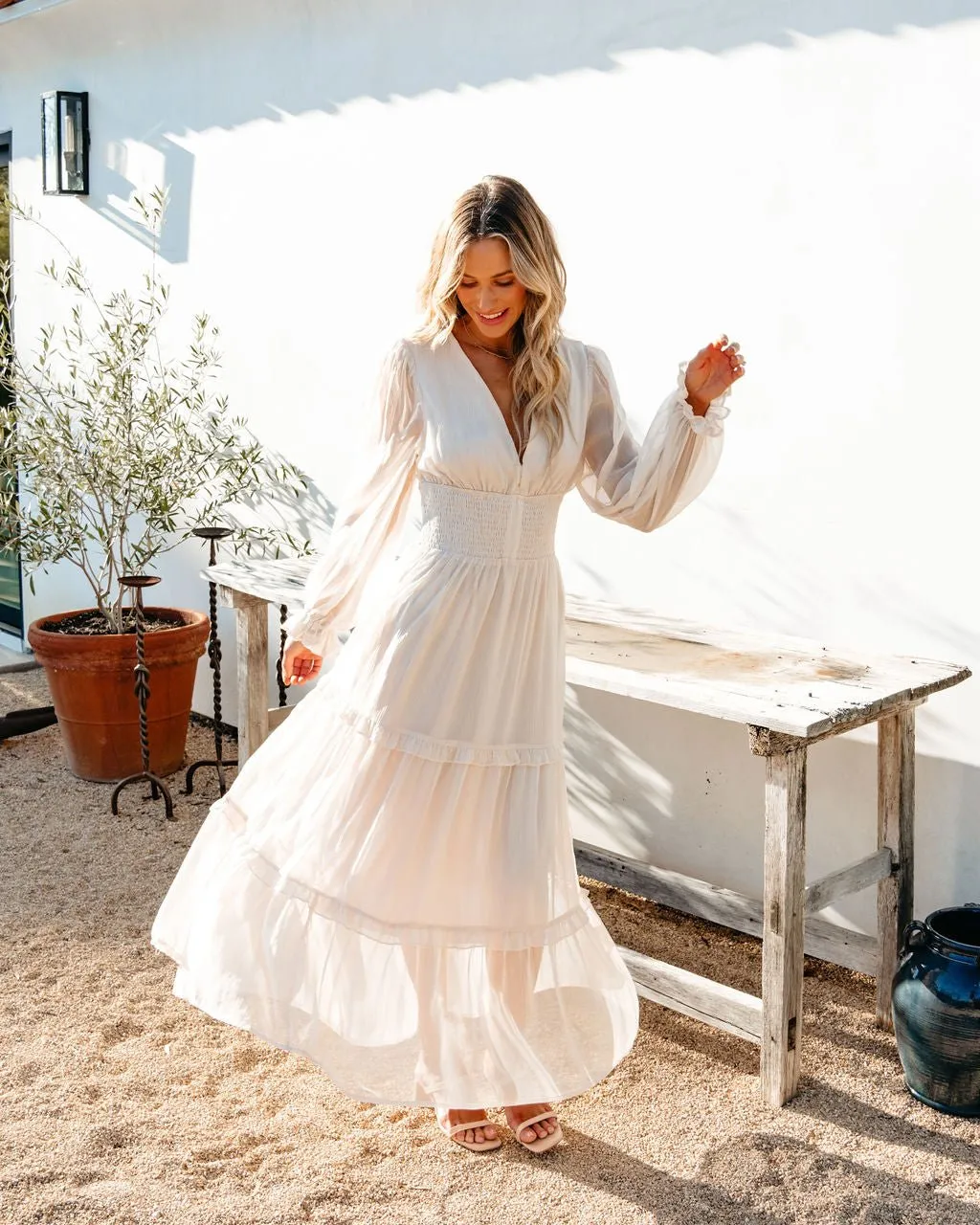 Salty Kisses Ivory Tiered Maxi Dress