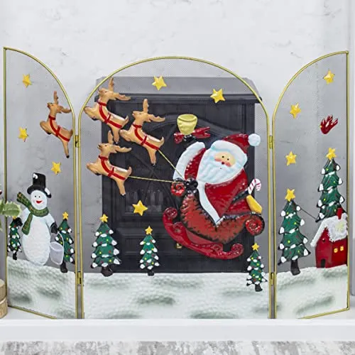 Santa & Snowman Festive Fireguard/Tree Guard/Metal Mesh Screen/Indoor Christmas Decoration