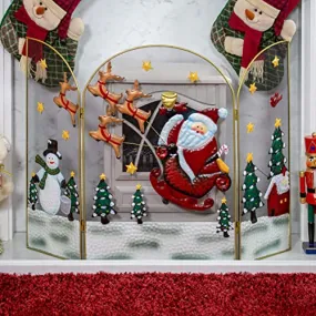 Santa & Snowman Festive Fireguard/Tree Guard/Metal Mesh Screen/Indoor Christmas Decoration