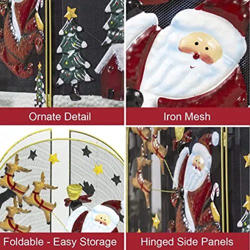 Santa & Snowman Festive Fireguard/Tree Guard/Metal Mesh Screen/Indoor Christmas Decoration