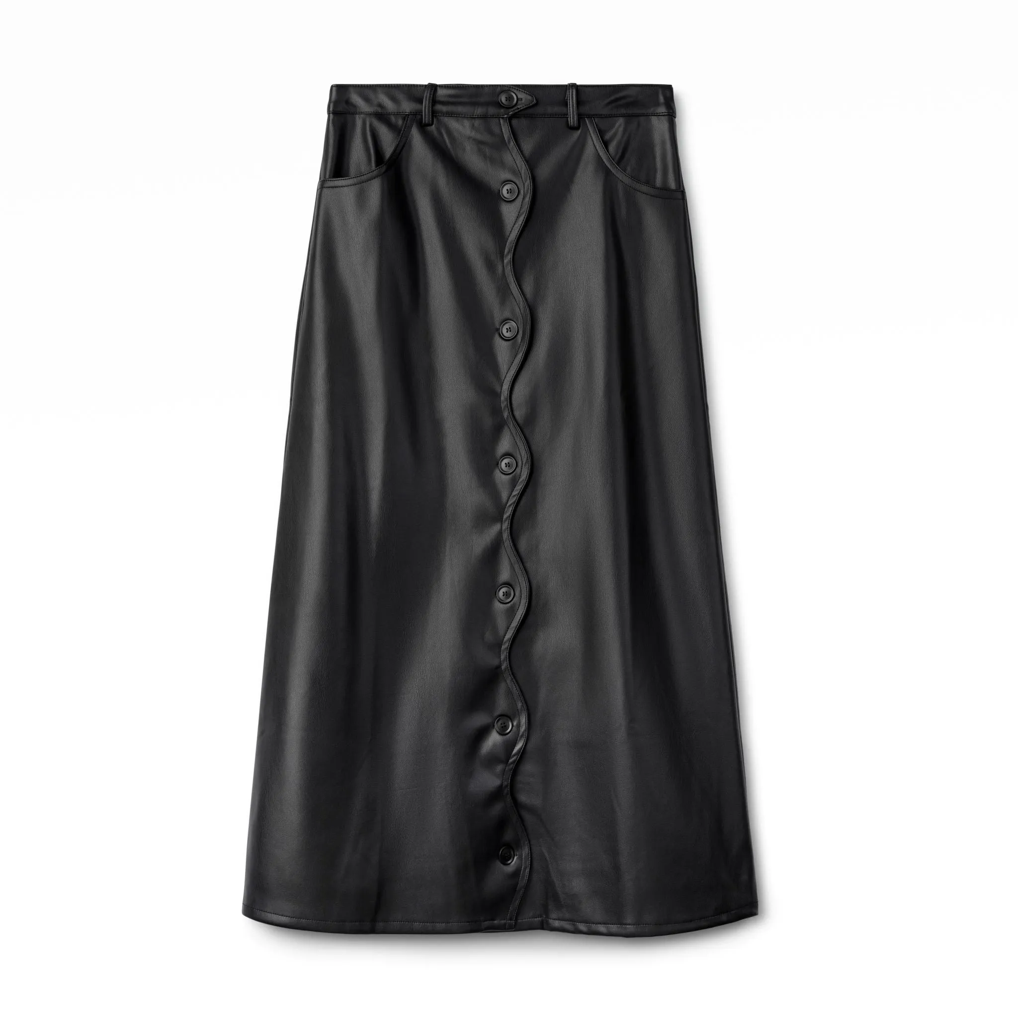 Scallop Leather Skirt IN: Black