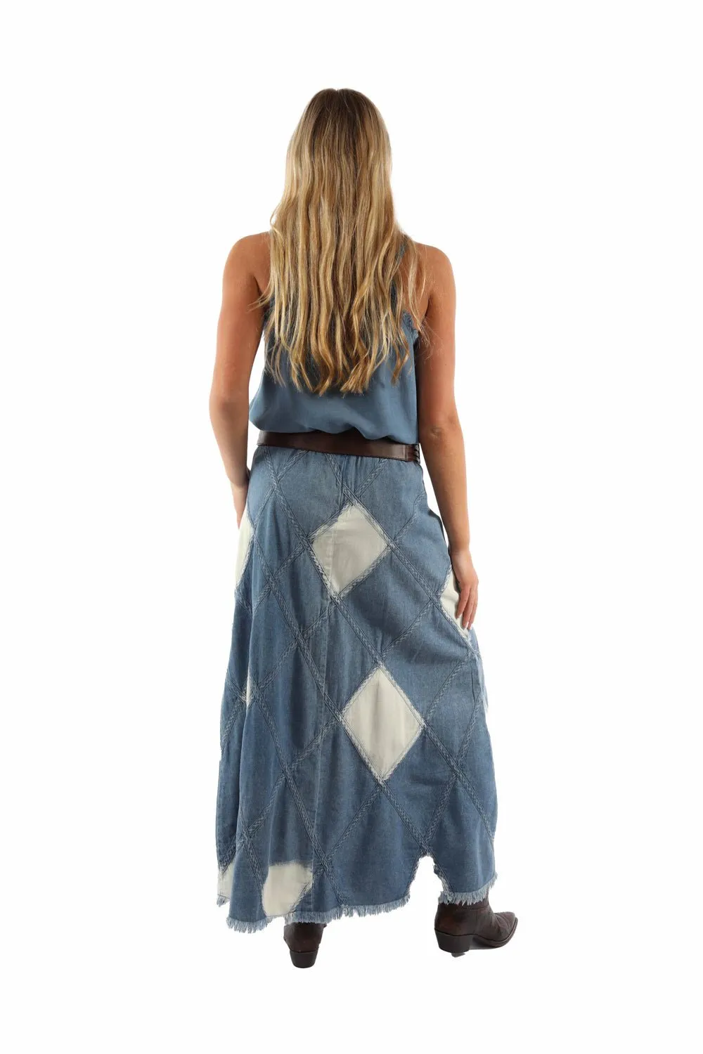 Scully Womens Acid Wash Diamond Panels Blue 100% Cotton Skirt