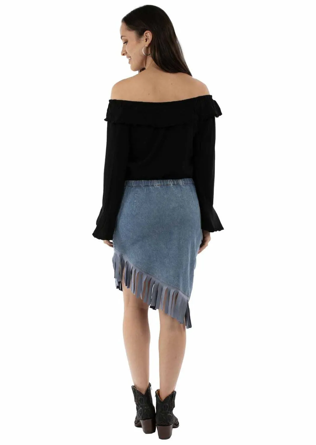 Scully Womens Asymmetrical Fringe Bottom Blue 100% Cotton Skirt