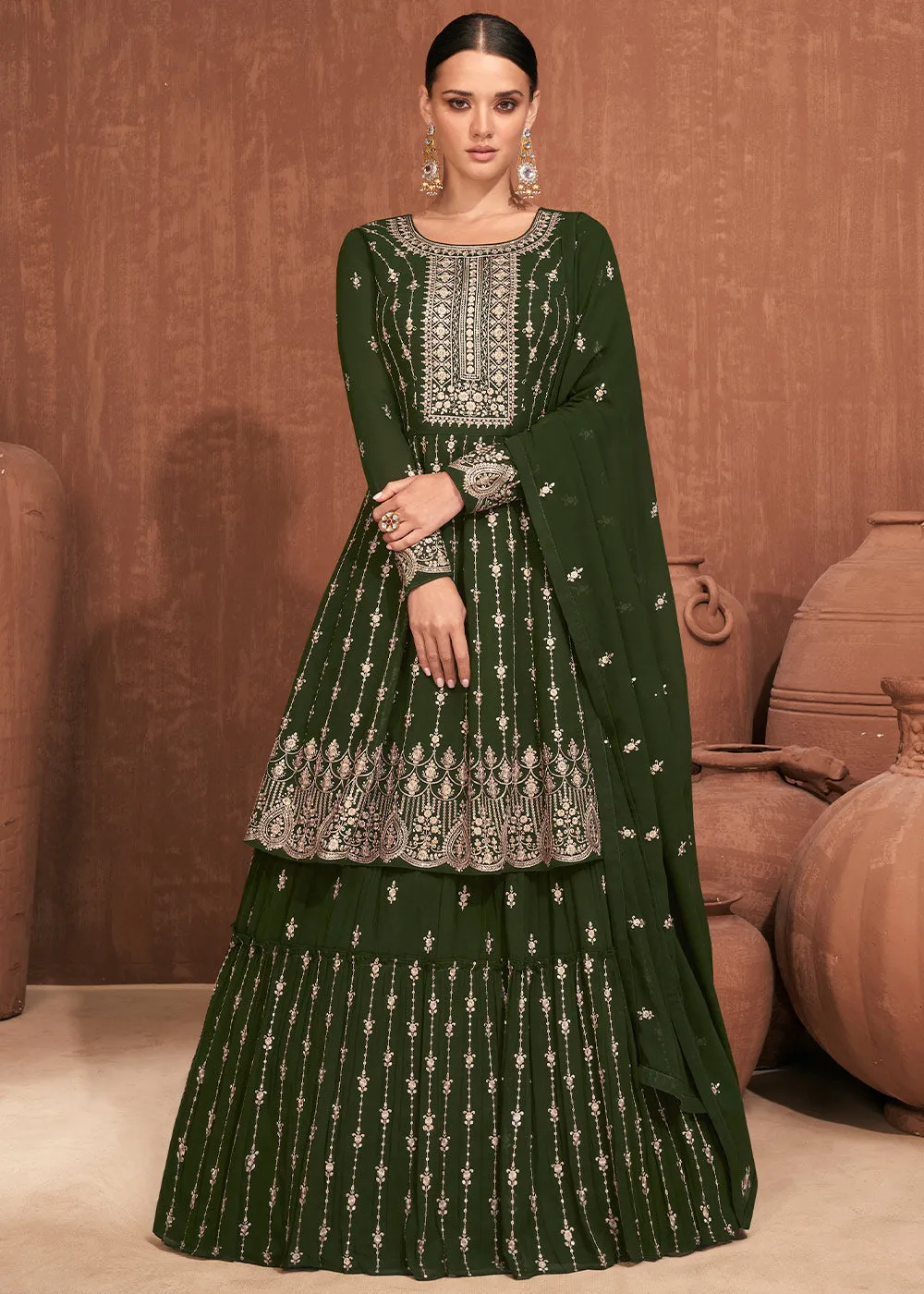 Seaweed Green Georgette Embroidered Lehenga Suit