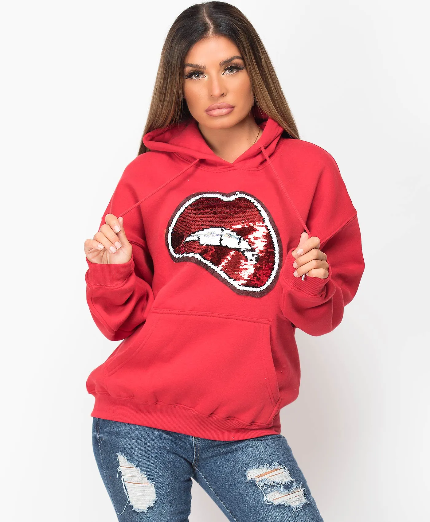 Sequin Lips Change Colour Oversized Hoodie