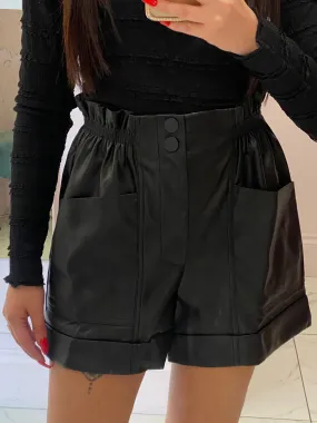 Sherrie Black Faux Leather High Waist Shorts