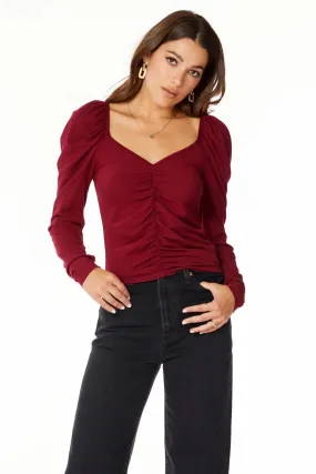 Shirred Sweetheart Top in Pinot