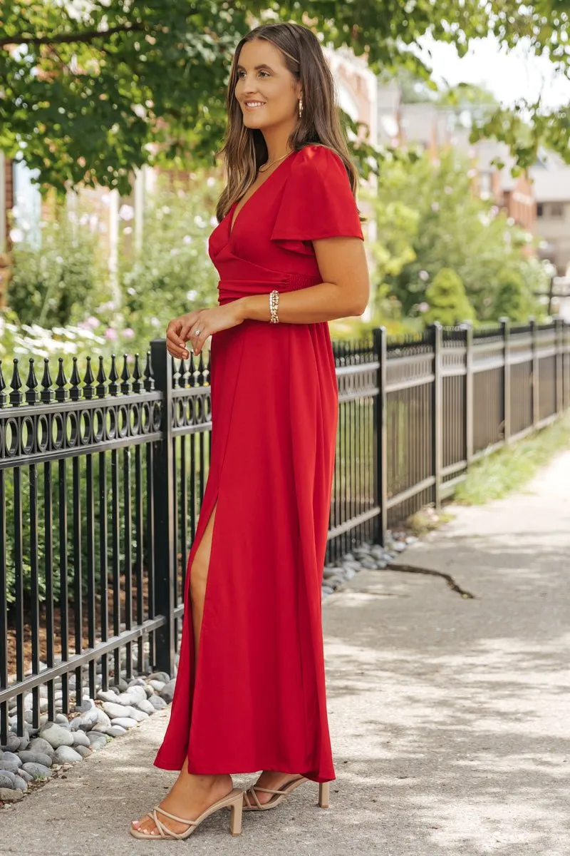 Showstopper Red Slit Maxi Dress - FINAL SALE