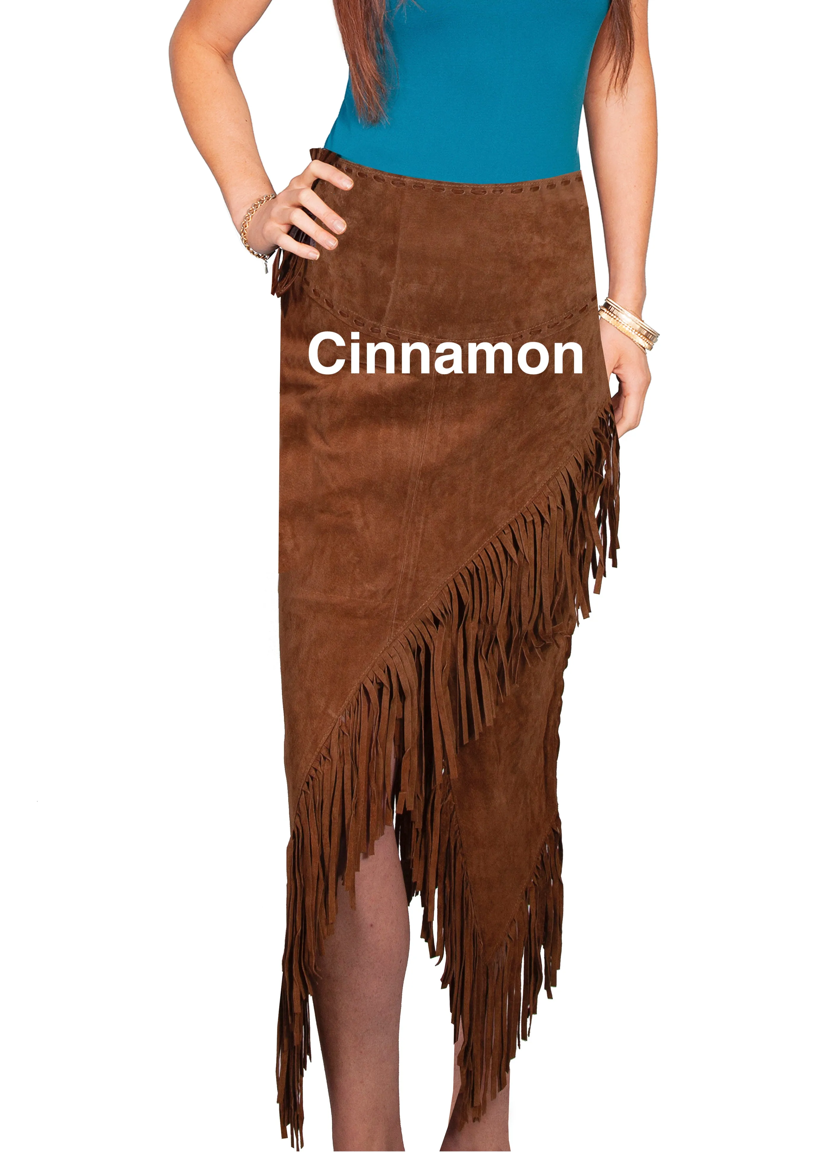 Skirt, Long Western Suede Leather with Fringe - Style L659