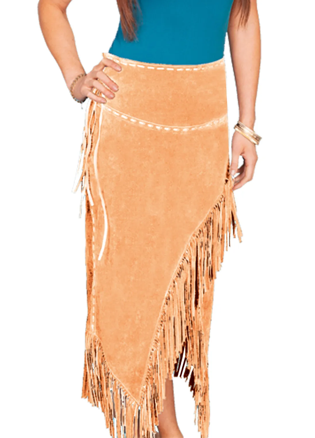 Skirt, Long Western Suede Leather with Fringe - Style L659