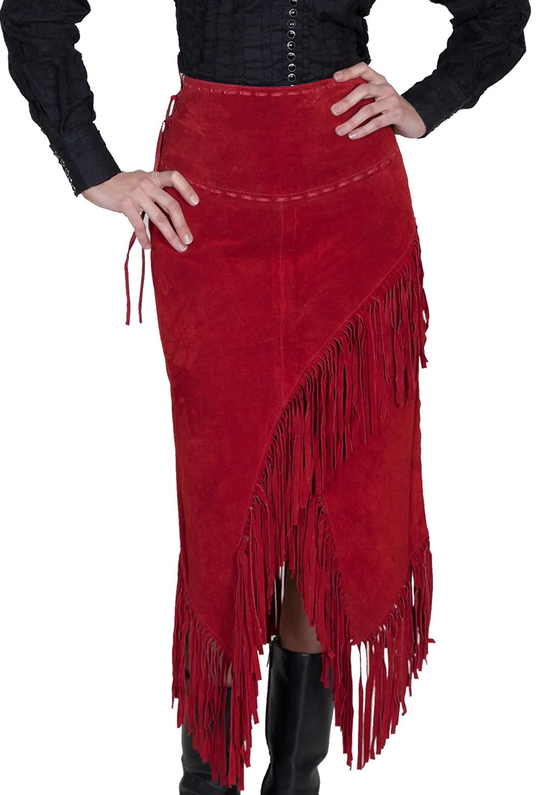 Skirt, Long Western Suede Leather with Fringe - Style L659