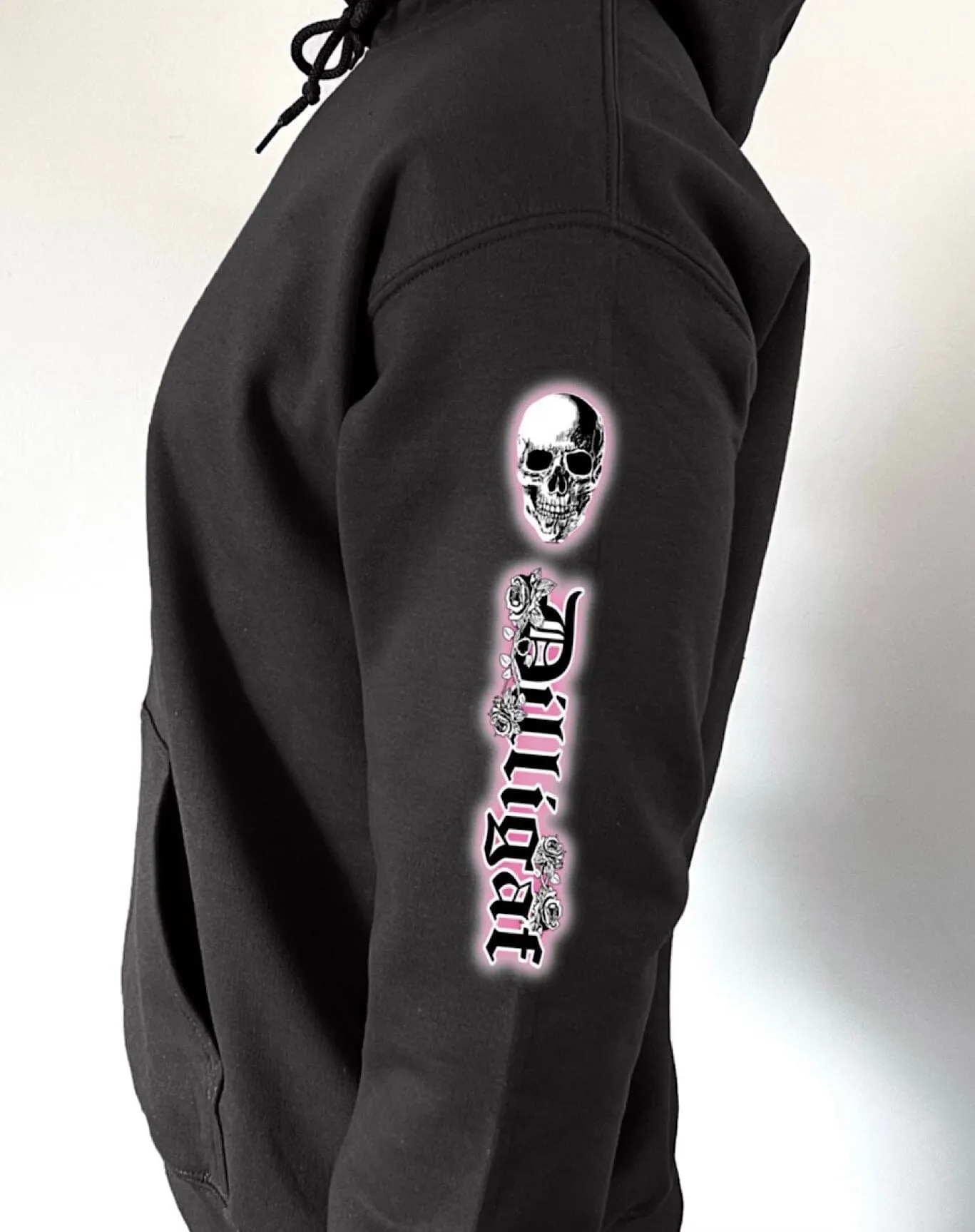 Smokey Pink Rose Skull Pullover Hoodie