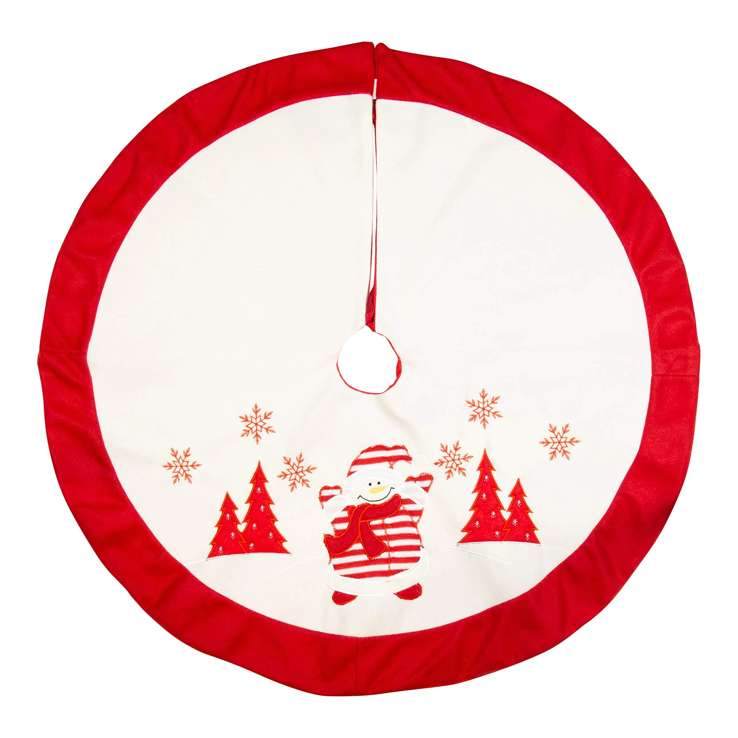 Snowman Tree Skirt, White and Red, 90cm in diameter