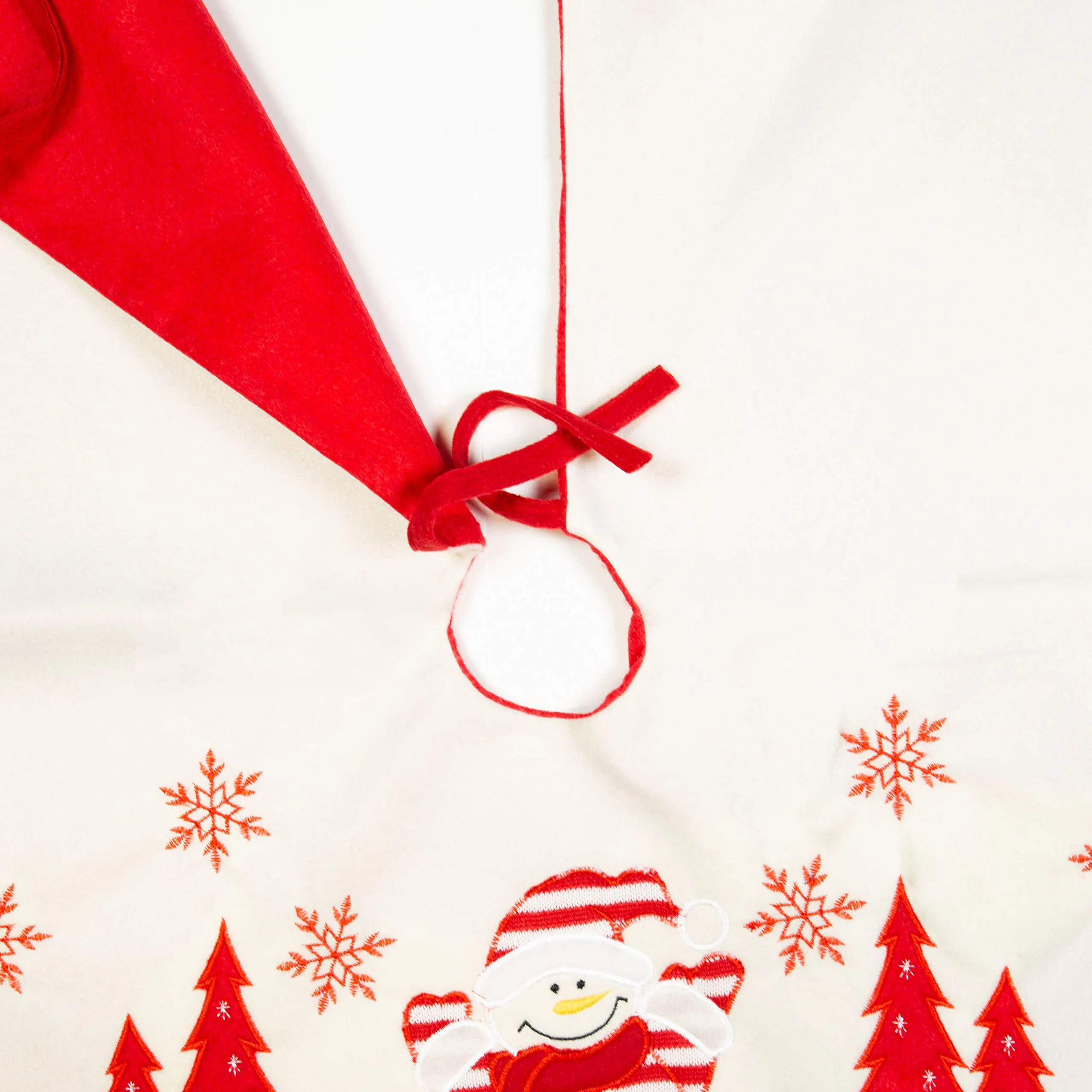 Snowman Tree Skirt, White and Red, 90cm in diameter