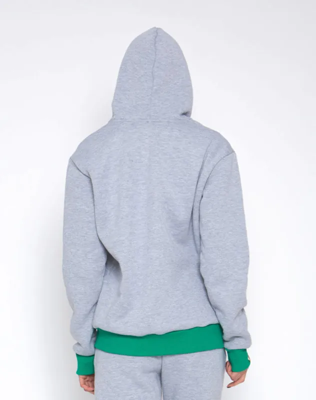 Sofa Killer warm light grey women hoodie with green cuff LTU