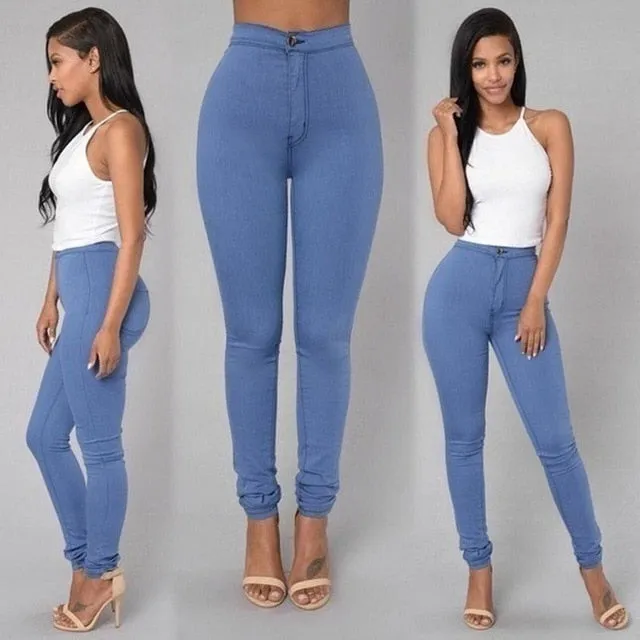 Solid Wash Jeans Woman High Waist Pencil Pants