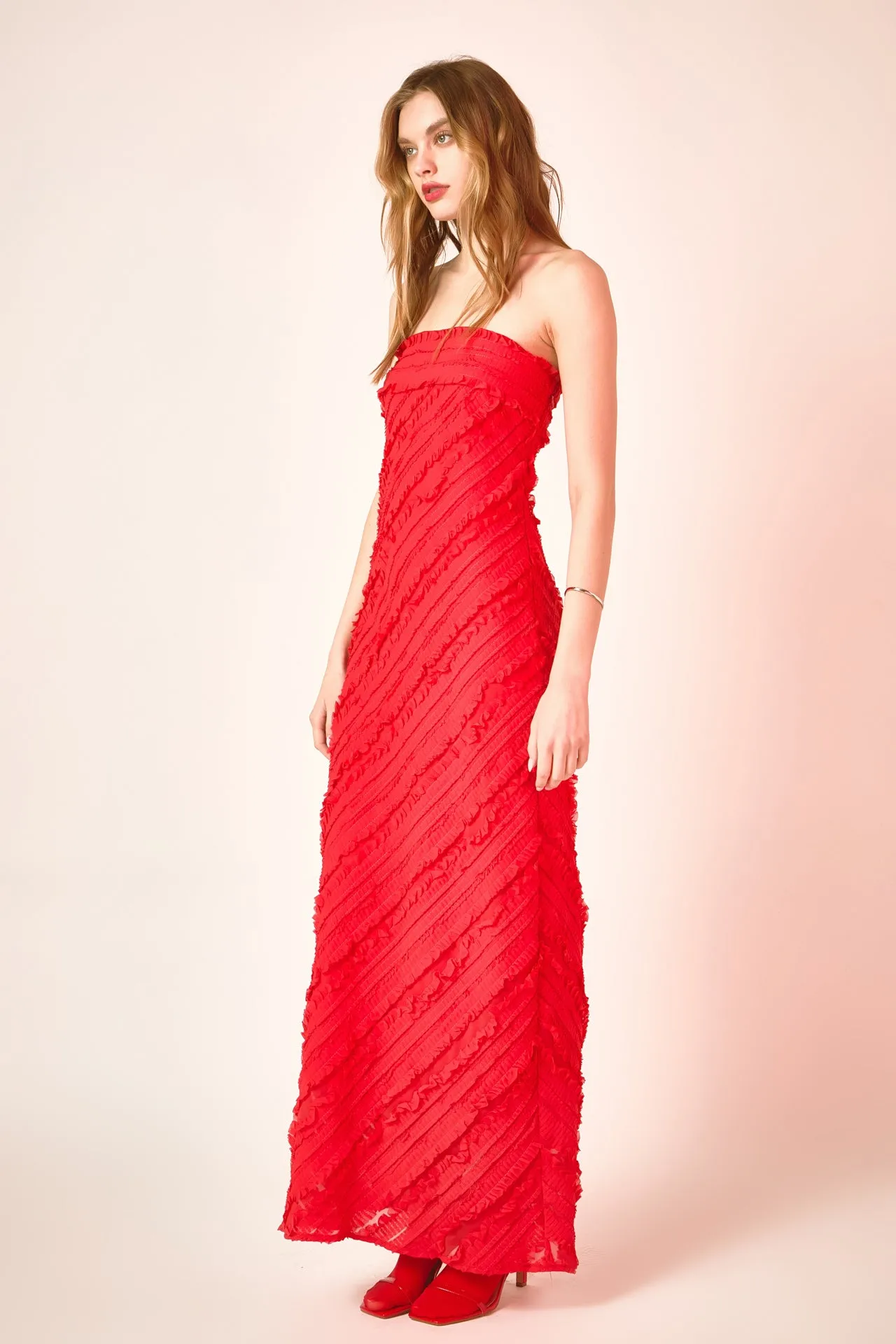 Strapless Ruffled Maxi Dress