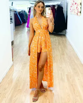 Summer Maxi Playsuit - Orange Print