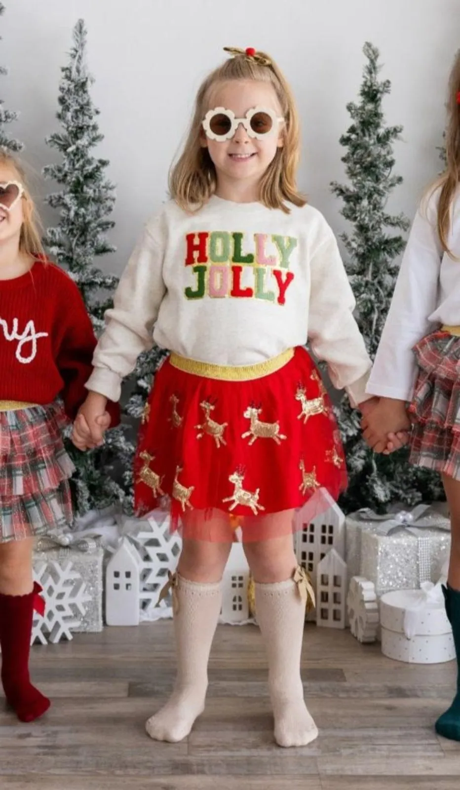 Sweet Wink Girls Red & Gold Sequin Reindeer Tutu Skirt