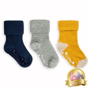 Talipes (clubfoot) Boots and Bar Socks - Non-Slip   Stay On Baby and Toddler Socks - 3 Pack in Navy, Mustard & Grey Marl