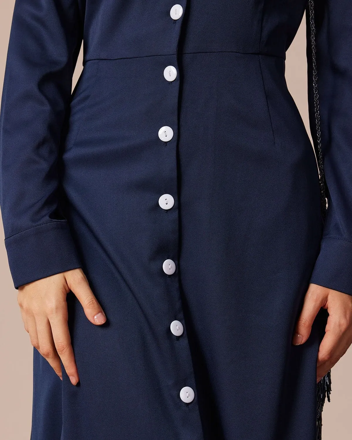 The Navy Lapel Single-Breasted Maxi Dress