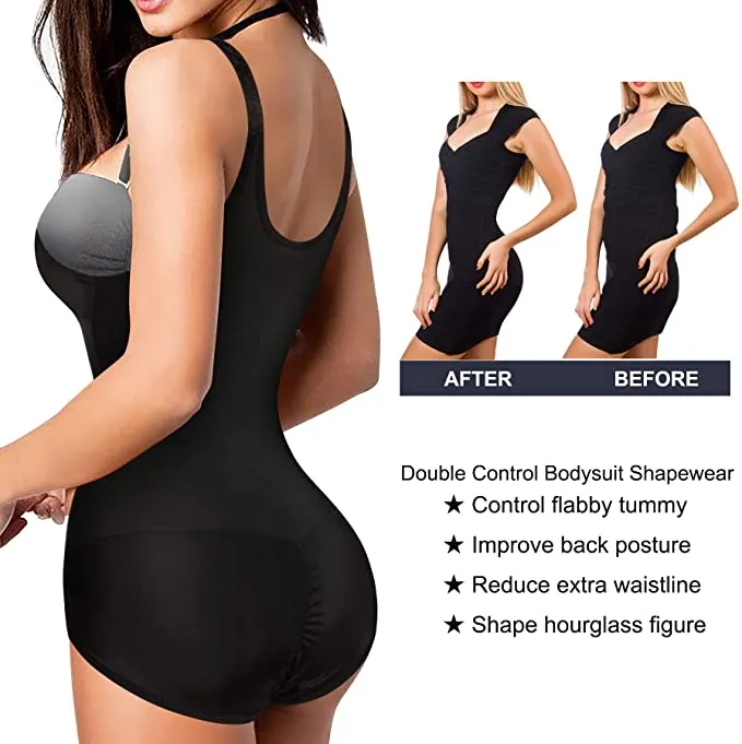 Ursexyly Women Waist Trainer Bodysuit Tummy Control Corset Full Body Shaper Cincher Tank Top Shapewear with Adjustable Straps Hooks, Black, Medium