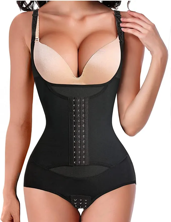 Ursexyly Women Waist Trainer Bodysuit Tummy Control Corset Full Body Shaper Cincher Tank Top Shapewear with Adjustable Straps Hooks, Black, Medium