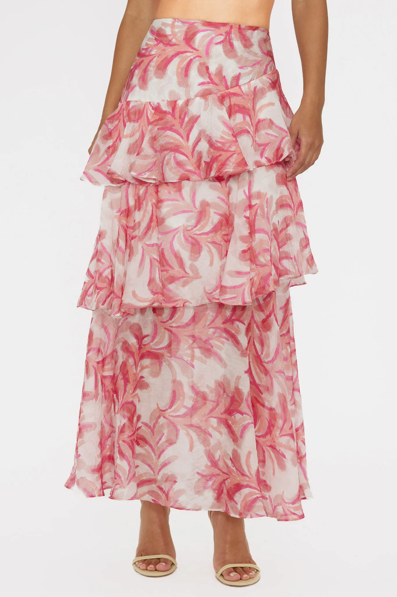 Veda Tiered Ruffle Maxi Skirt Floral Pink