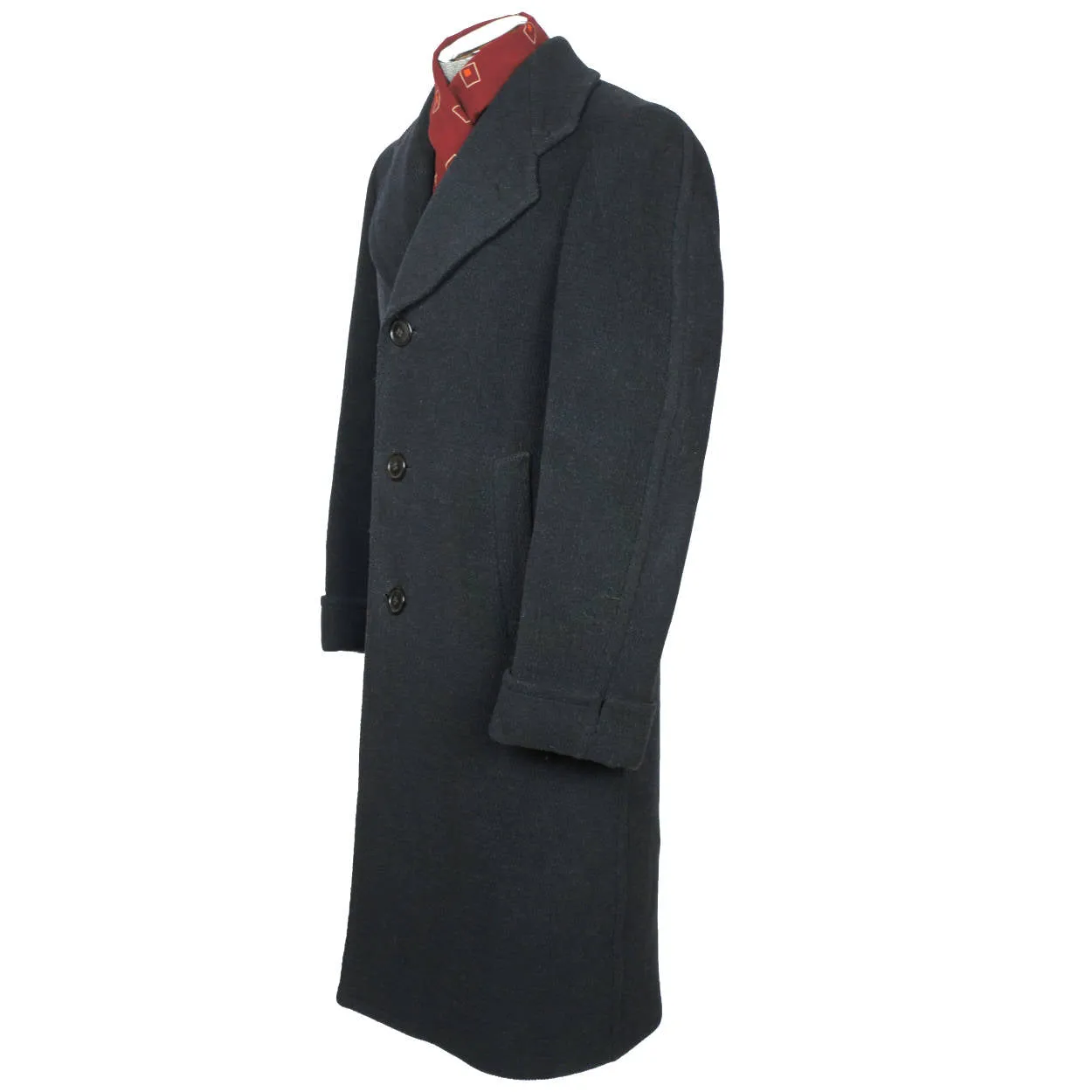 Vintage 1940 Mens Wool Overcoat Black Coat by Supercraft Montreal Size M