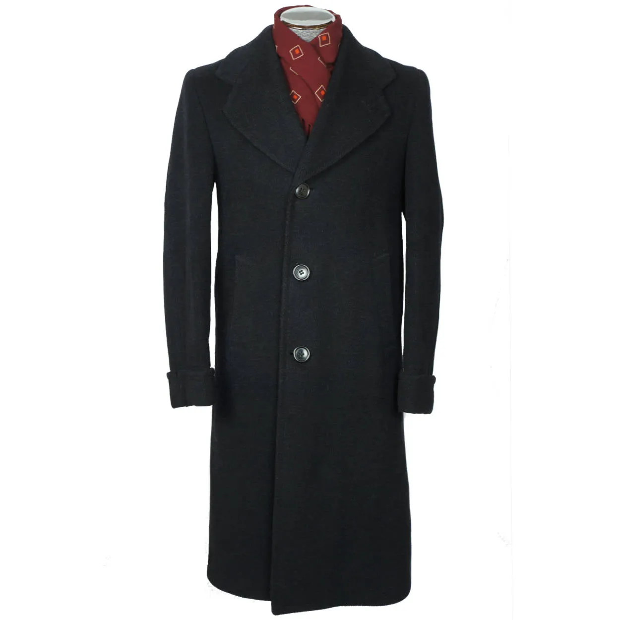 Vintage 1940 Mens Wool Overcoat Black Coat by Supercraft Montreal Size M