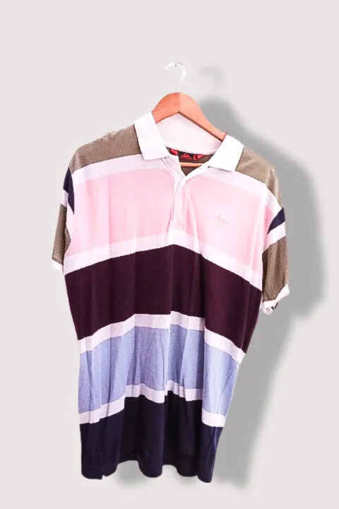 Vintage kappa cotton multi striped mens short sleeve polo shirt L