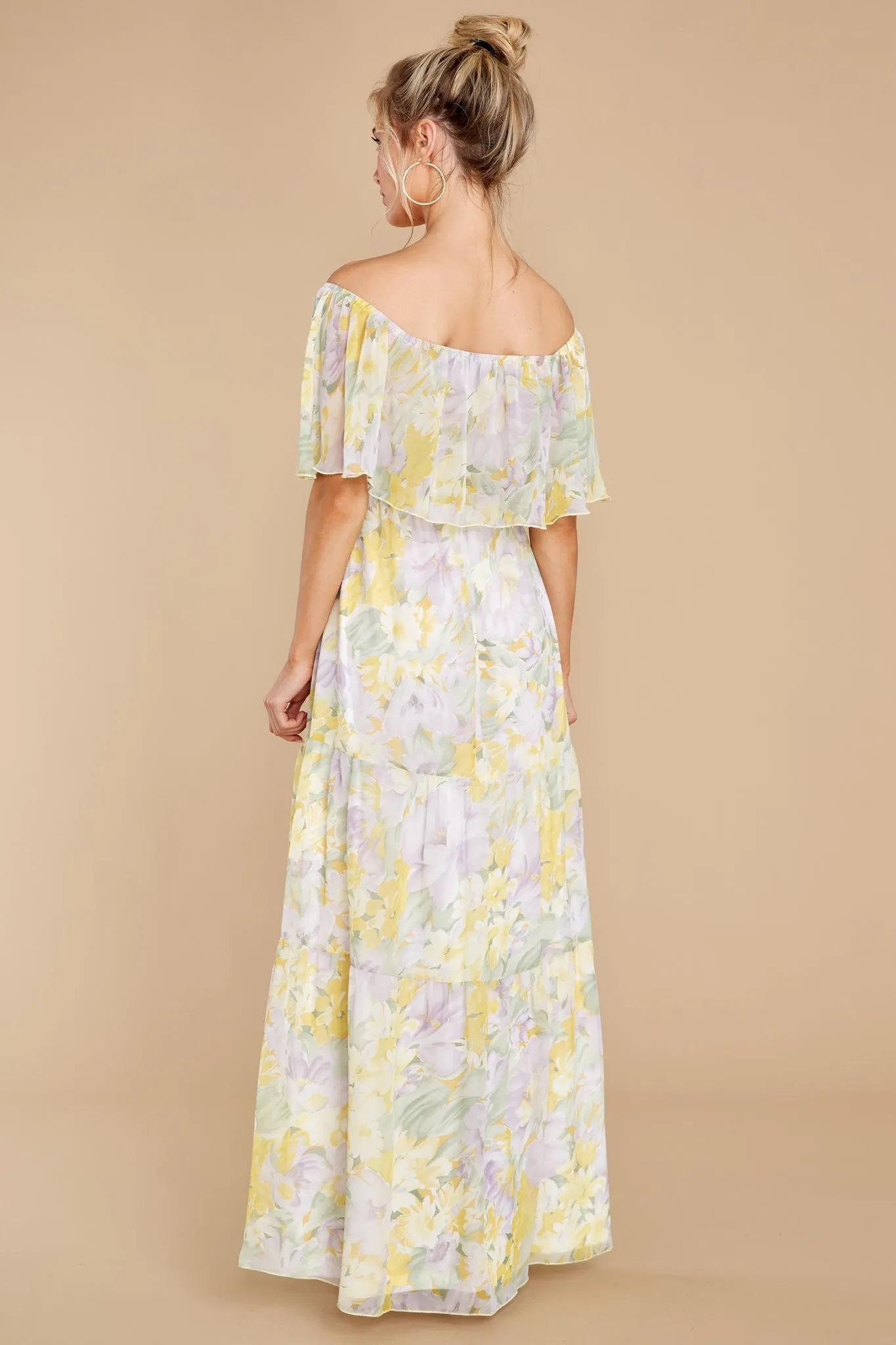 Washed Memories White And Yellow Floral Print Maxi Dress