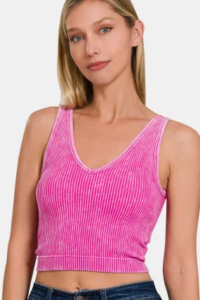 Washed Ribbed Cropped Bra Padded Tank