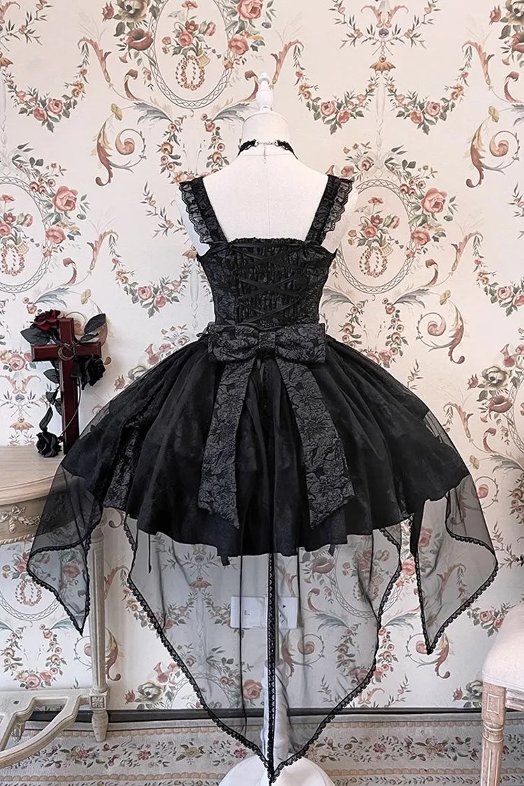 Weeping Rose Double-Layered Ruffle Embroidery Bowknot Lace Gothic Ballet Lolita Skirt Set 4 Colors