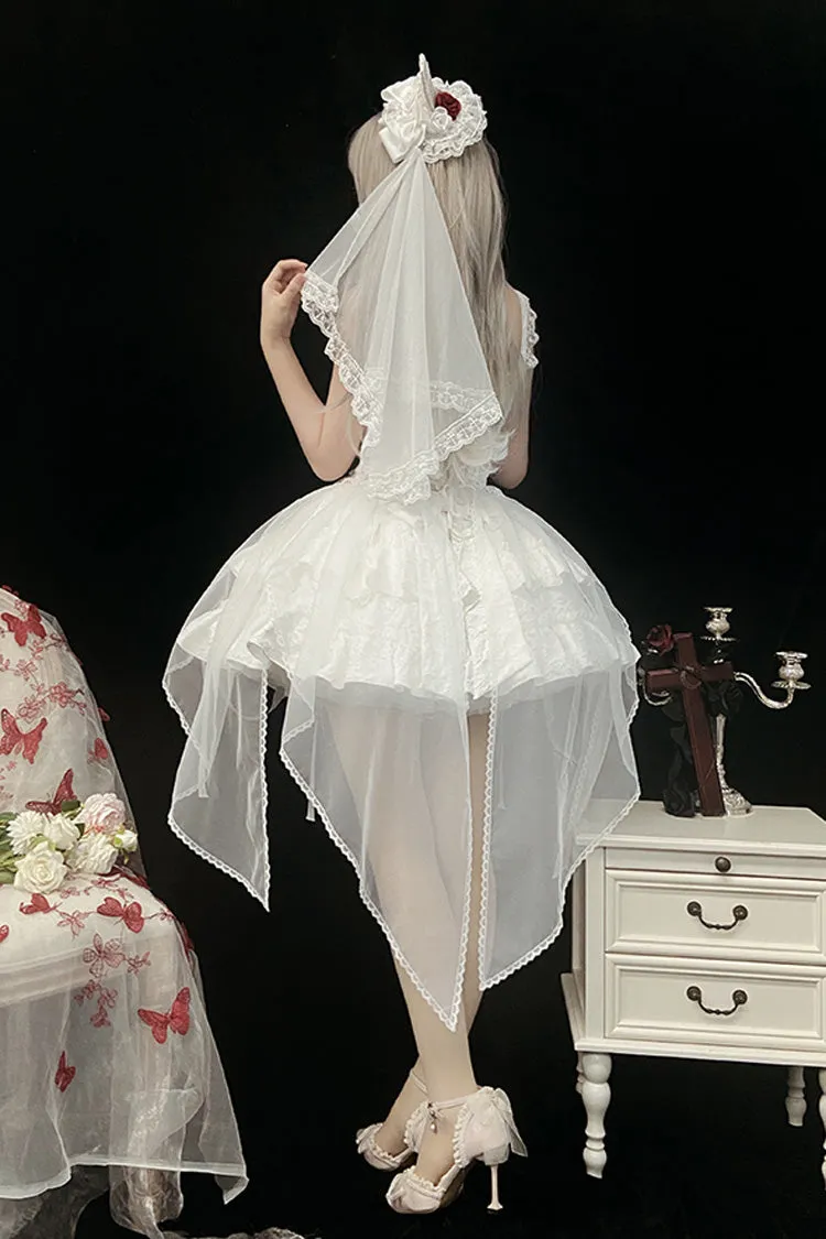 Weeping Rose Double-Layered Ruffle Embroidery Bowknot Lace Gothic Ballet Lolita Skirt Set 4 Colors