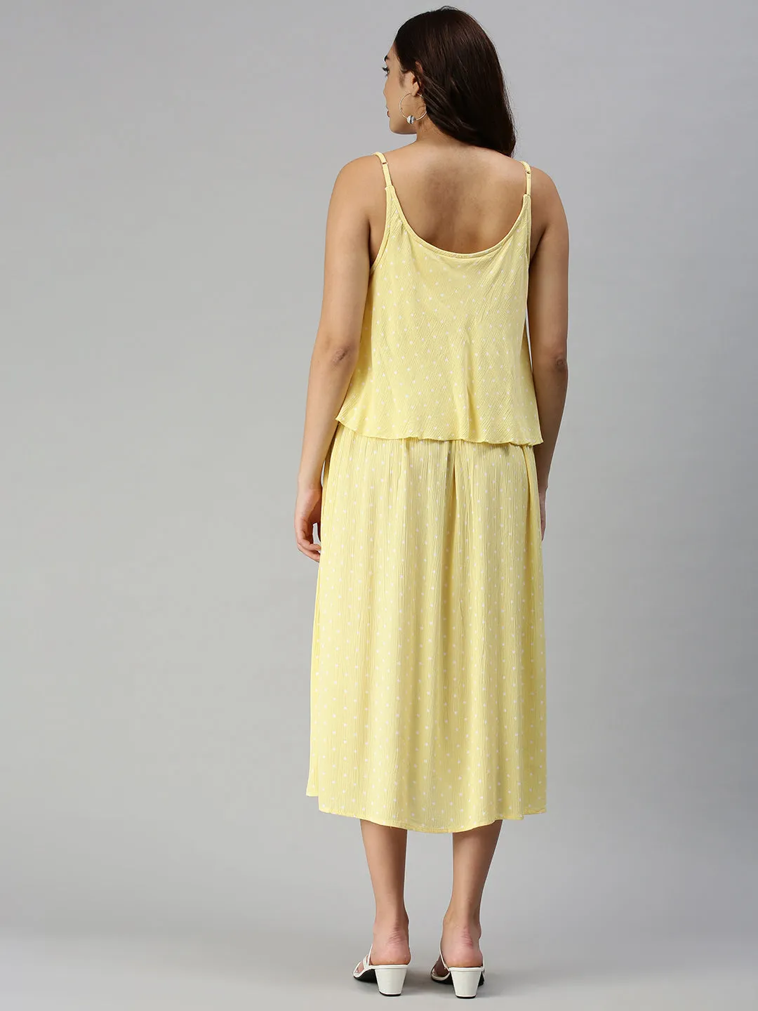 Women Shoulder Straps Self Design Maxi Yellow Dress