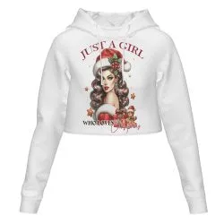 Women's All Over Print Cropped Hoodie Just a Girl Who Loves Christmas Hooded hoodie