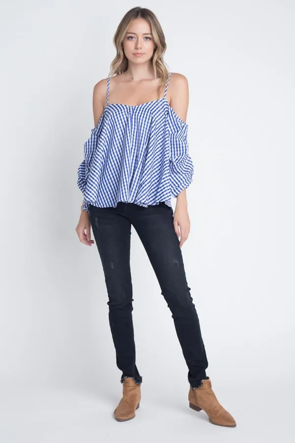 Women's Cold Shoulder Checkered Top