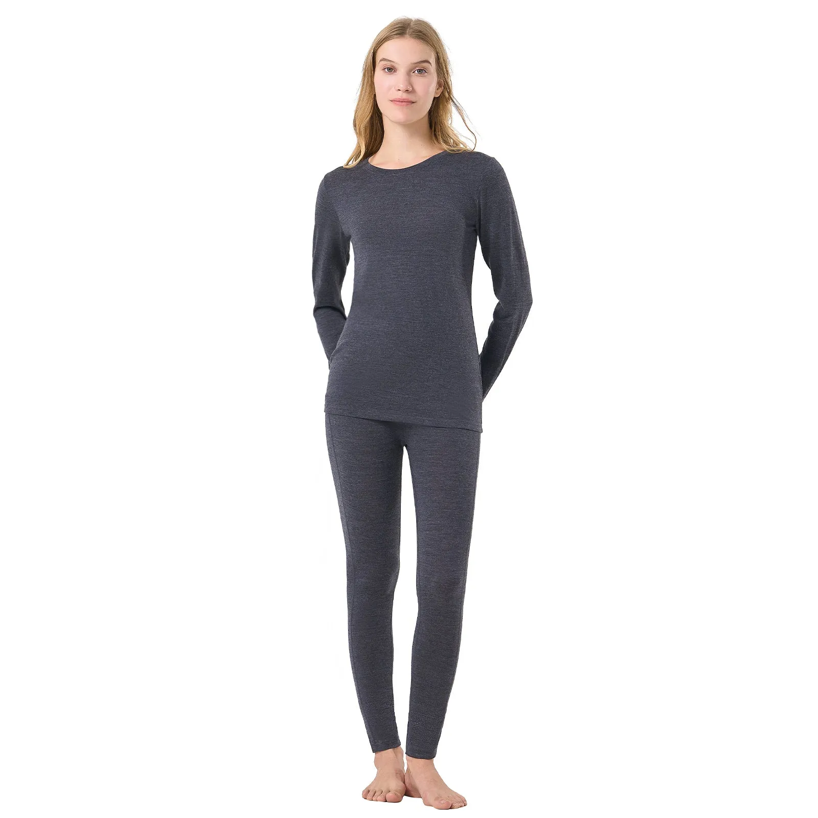 Women's Merino 200g Thermal Base Layer Set Dark Grey Heather