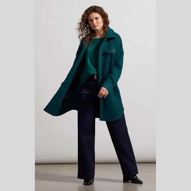 Women's Tribal | Stretch Boiled Wool Long Jacket | Forest Green